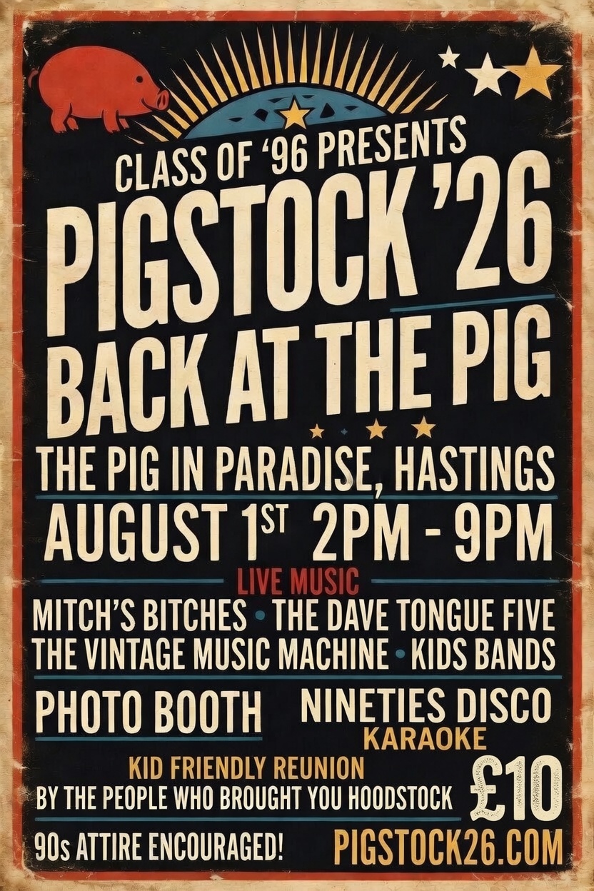 Pigstock &rsquo;26 poster in a bold red, cream and blue palette